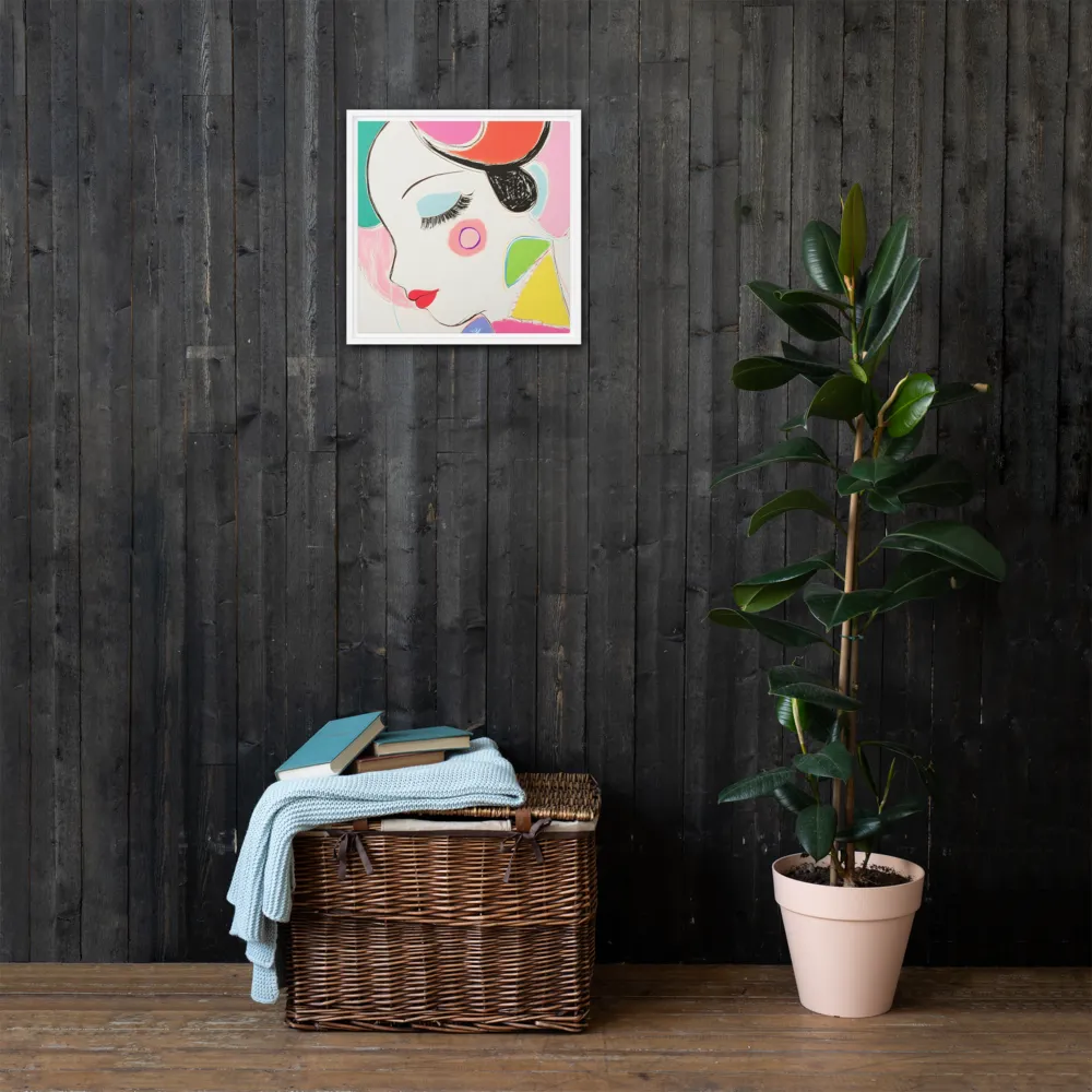 Whimsical Portrait in Colorful Abstraction | Canvas with White Frame | 16″×16″