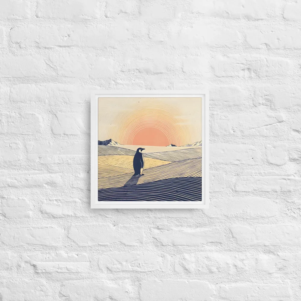 Penguin at Dusk 
 Canvas with White Frame | 12″x 12″