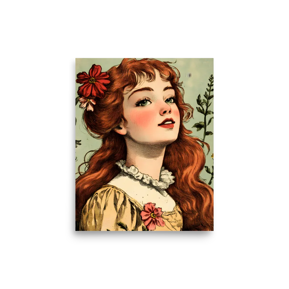 Whimsical Portrait of a Flower-Adorned Girl | Poster | 8″×10″