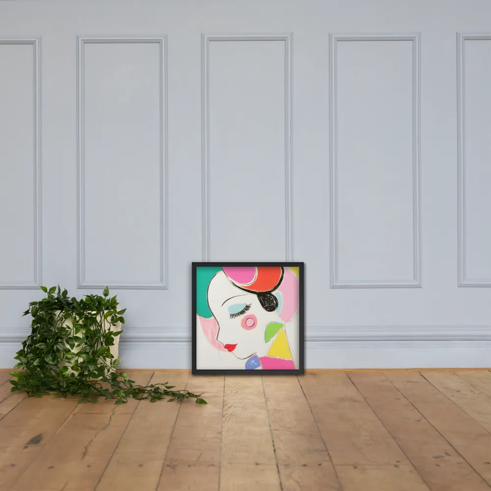 Whimsical Portrait in Colorful Abstraction | Poster with Black Frame | 18″×18″