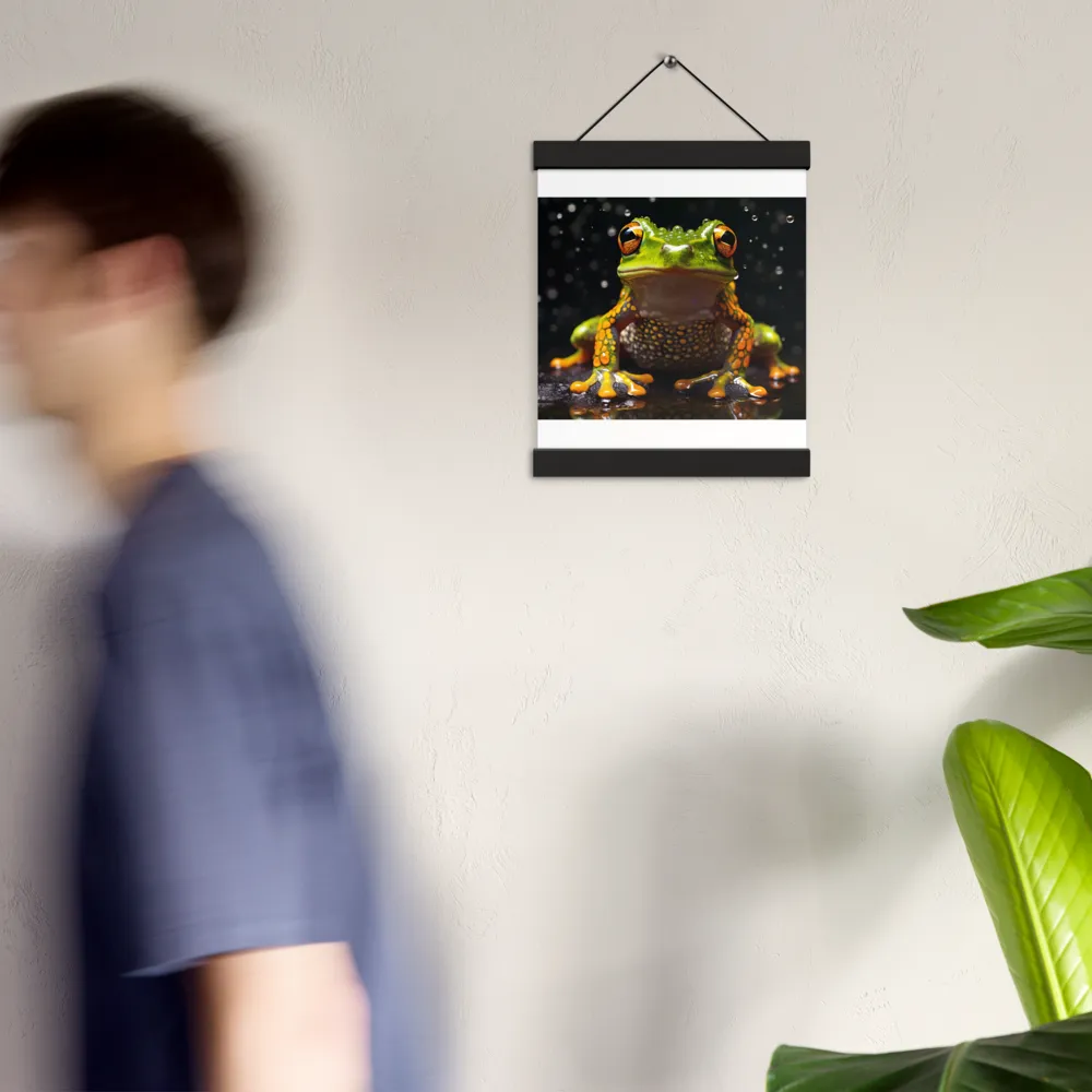 Emerald Elegance: The Frog in Focus | Poster With Black Wood Hanger | 8″×10″