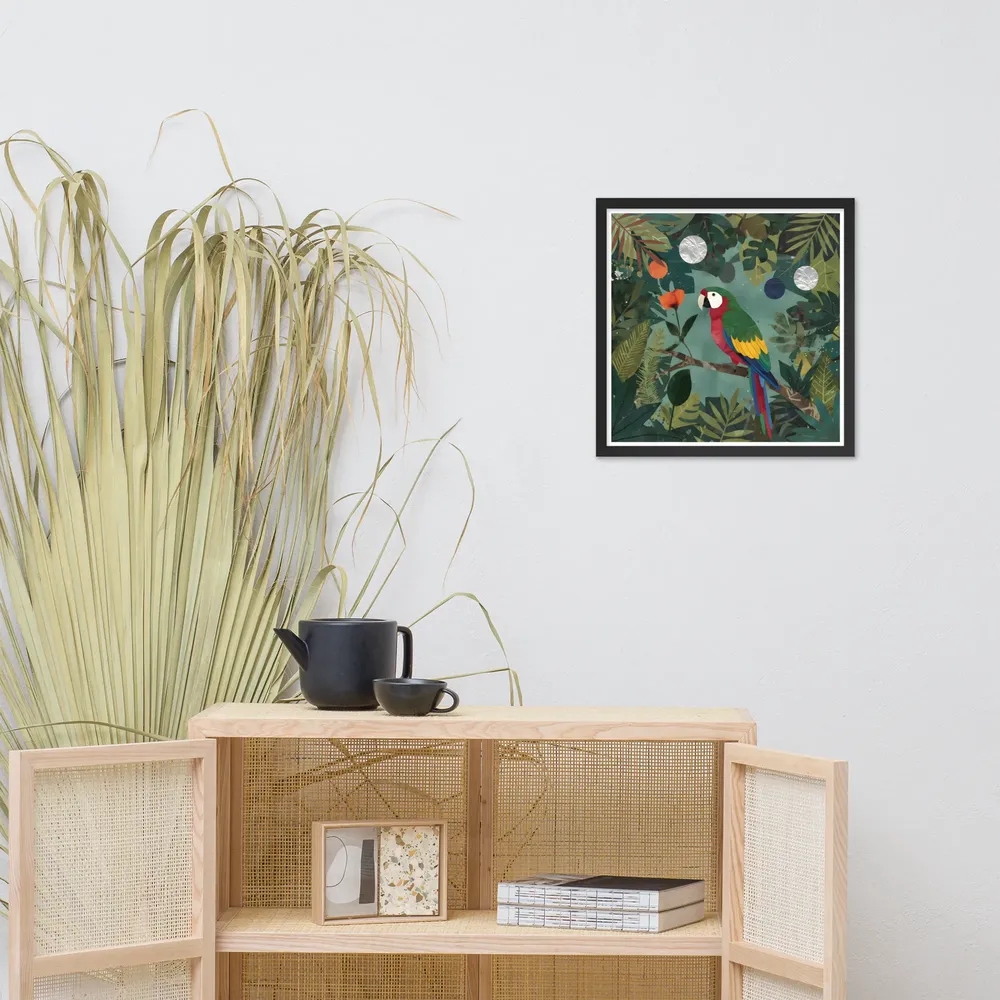 Canopy Parrot 
 Poster with Black Frame | 18″x 18″