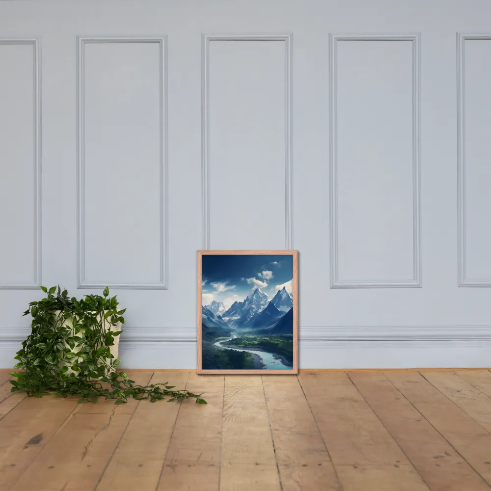 Majestic Serenity: A Landscape of Mountains and Rivers | Poster with Red oak Frame | 16″×20″
