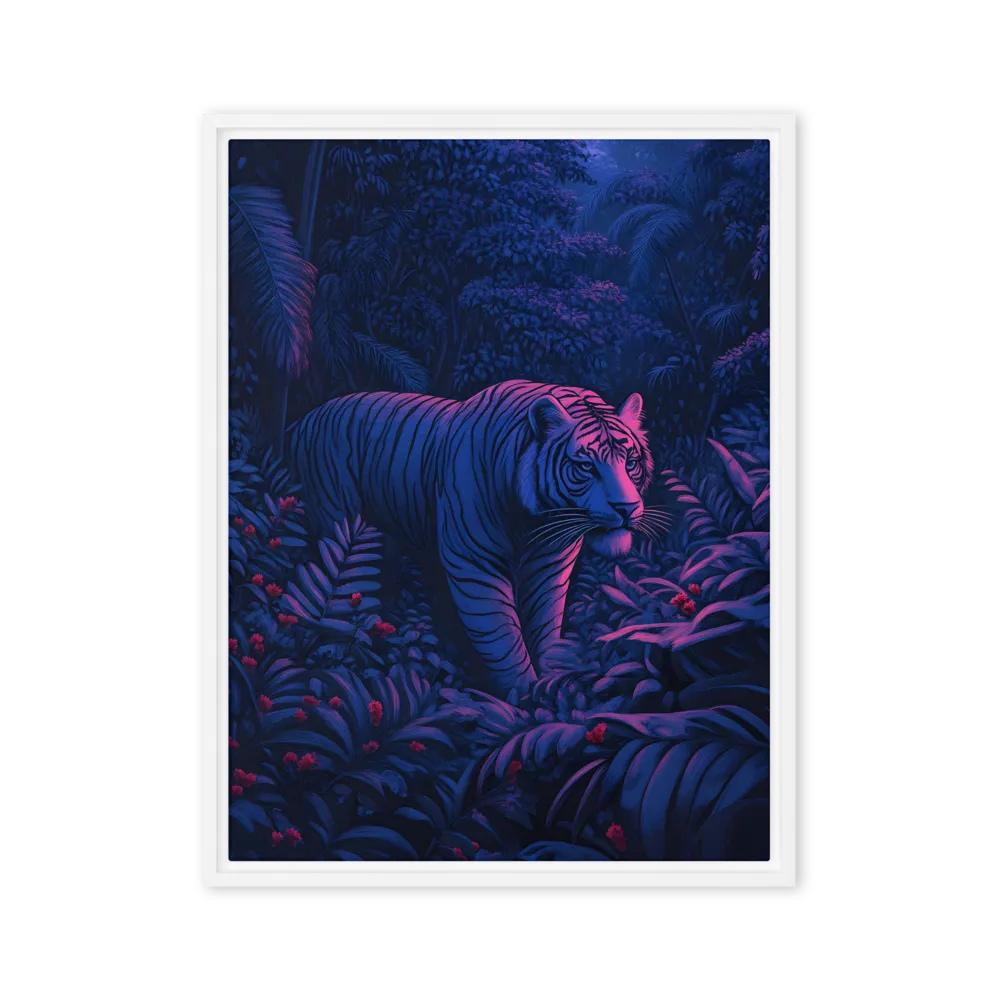 Mystic Prowler: The White Tiger in the Jungle | Canvas with White Frame | 24″×32″
