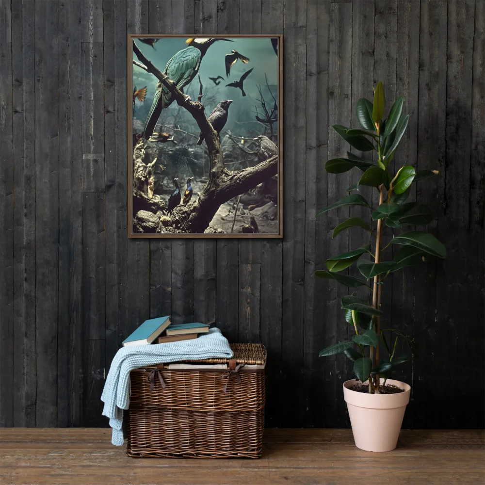 Whispers of the Avian Realm | Canvas with Brown Frame | 24″×32″