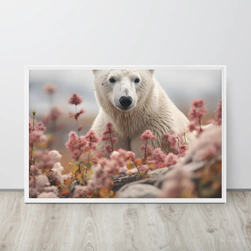 Curiosity Among Blooms: The Polar Bear | Canvas with White Frame | 24″×36″
