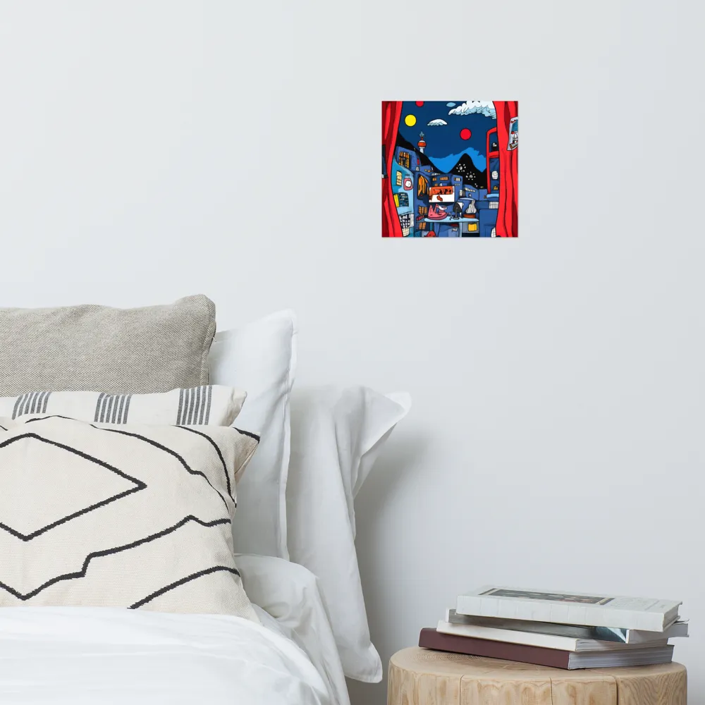 Whimsical Cityscape at Night | Poster | 10″×10″