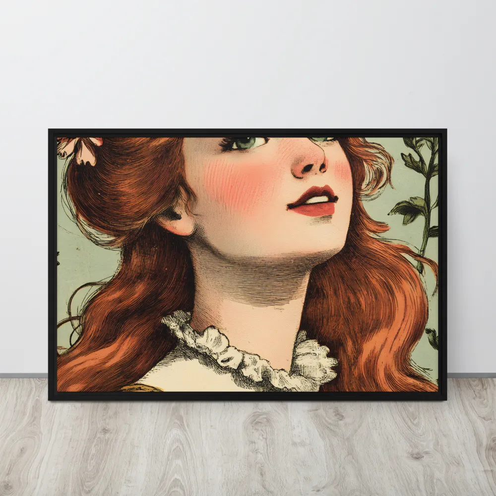 Whimsical Portrait of a Flower-Adorned Girl | Canvas with Black Frame | 24″×36″