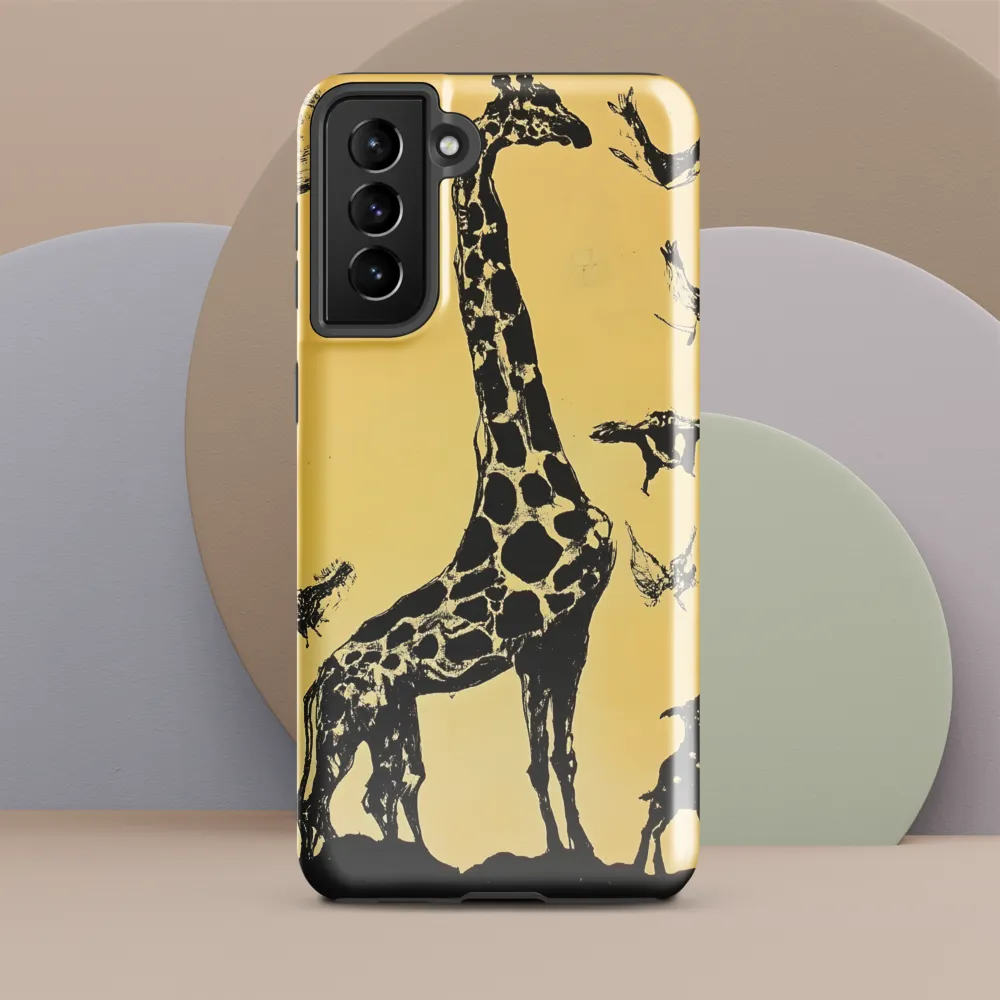 Whimsical Harmony of Giraffe and Birds