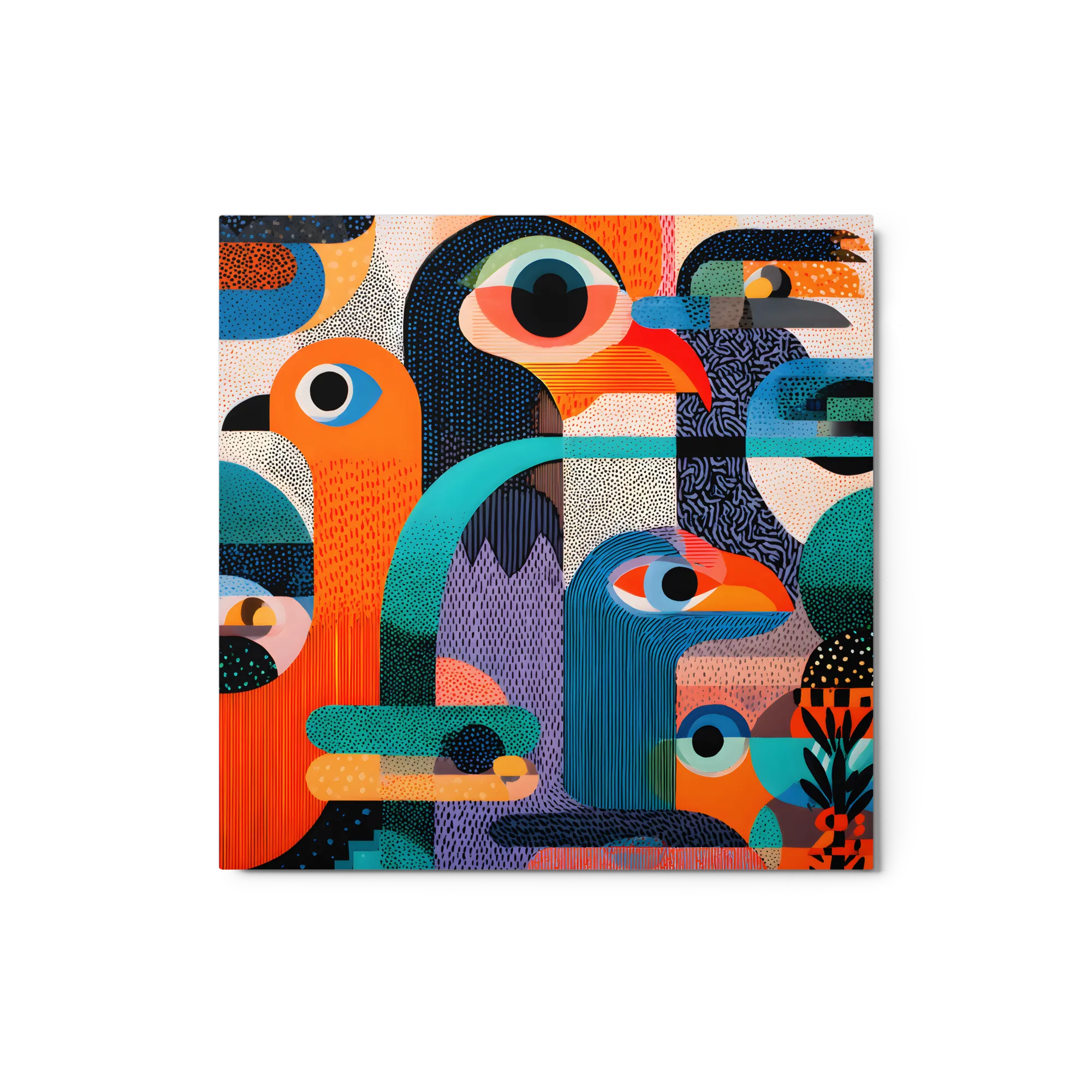 Playful Geometric Birds 
 Metal Print | 12″x 12″