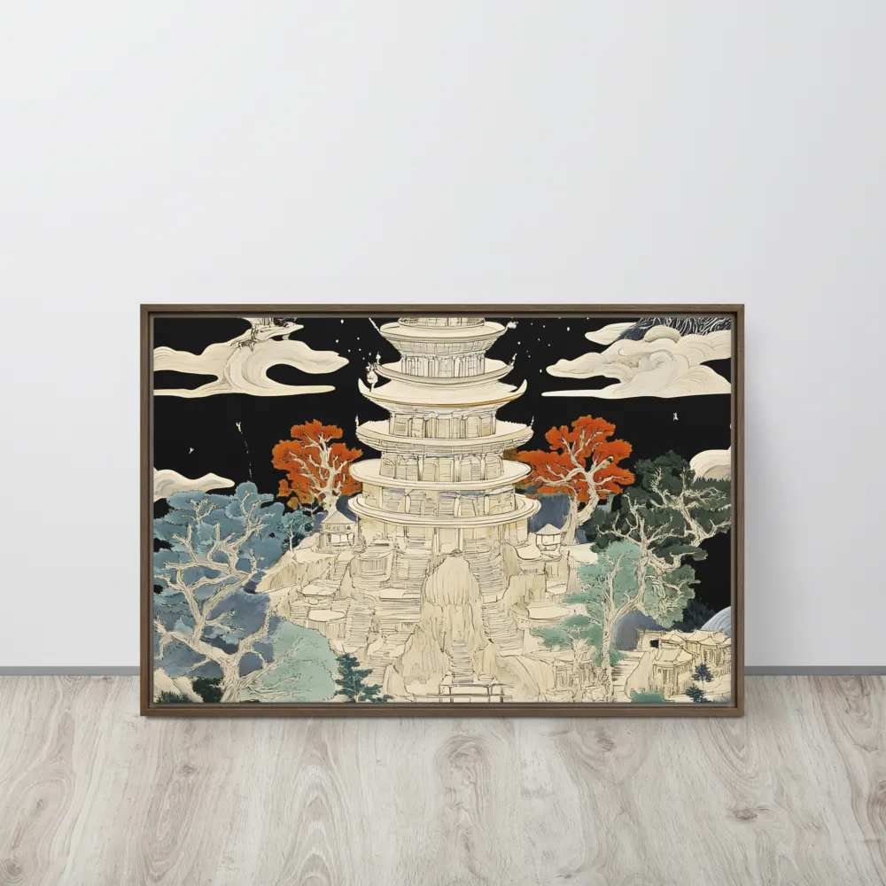 Whispers of the Pagoda | Canvas with Brown Frame | 20″×30″
