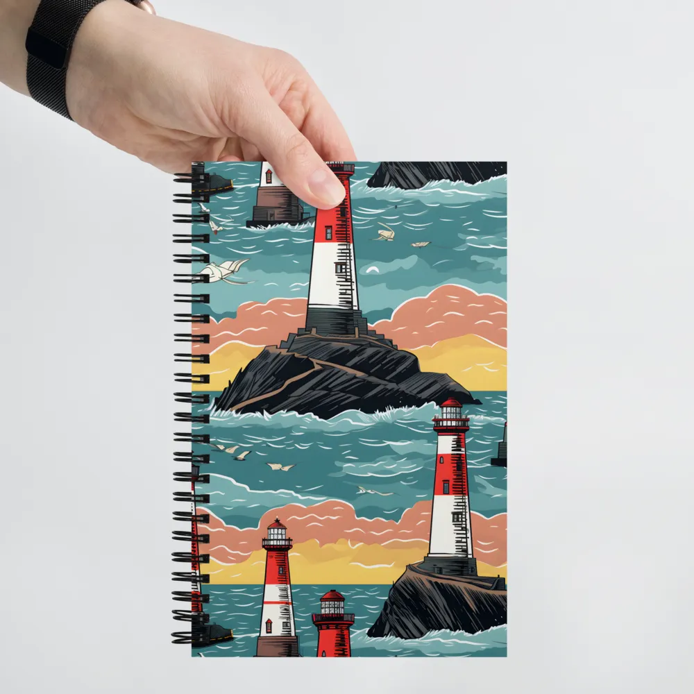 Lighthouses in a Whimsical Ocean | Spiral Notebook