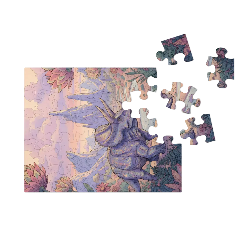 Triceratops in Bloom 
 Jigsaw Puzzle in Tin Box