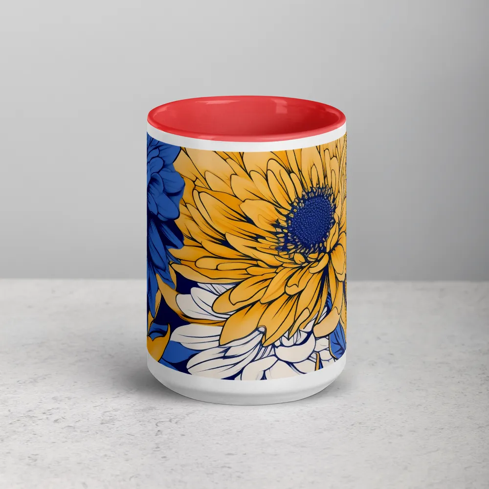 Floral Illustration: Blue and Yellow Chrysanthemums | Mug