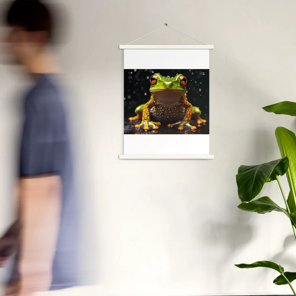 Emerald Elegance: The Frog in Focus | Poster With White Wood Hanger | 18″×24″