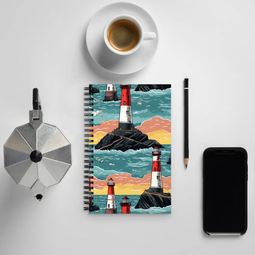 Lighthouses in a Whimsical Ocean | Spiral Notebook