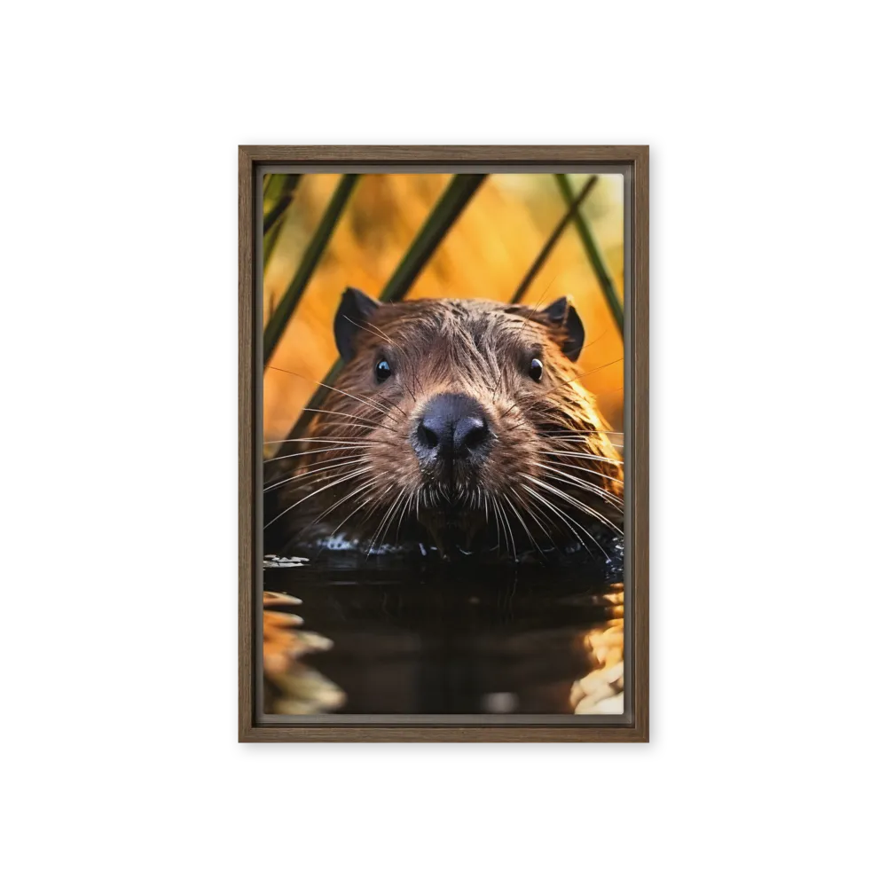 Beaver Serenity: A Natural Portrait | Canvas with Brown Frame | 12″×18″
