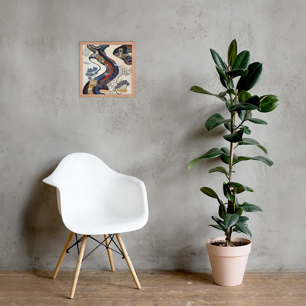 Flow of Tranquility | Poster with Red oak Frame | 14″×14″