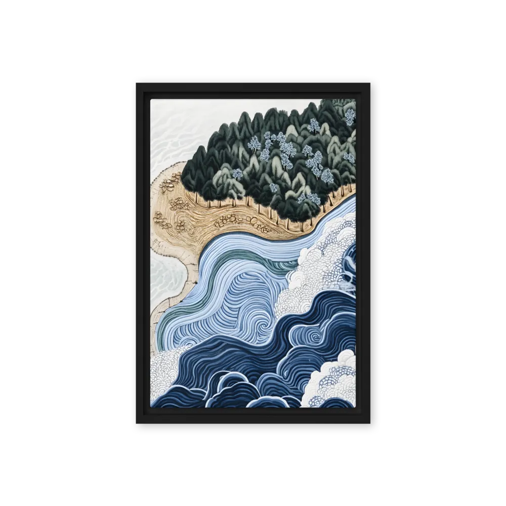 Oceanic Harmony: A Tranquil Landscape | Canvas with Black Frame | 12″×18″