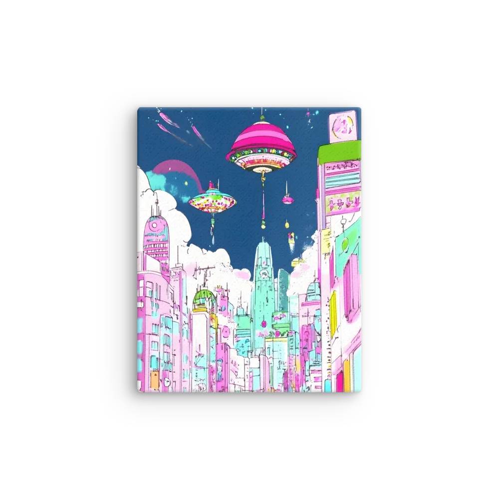 Futuristic Cityscape with Floating Structures | Thin Canvas | 11″×14″