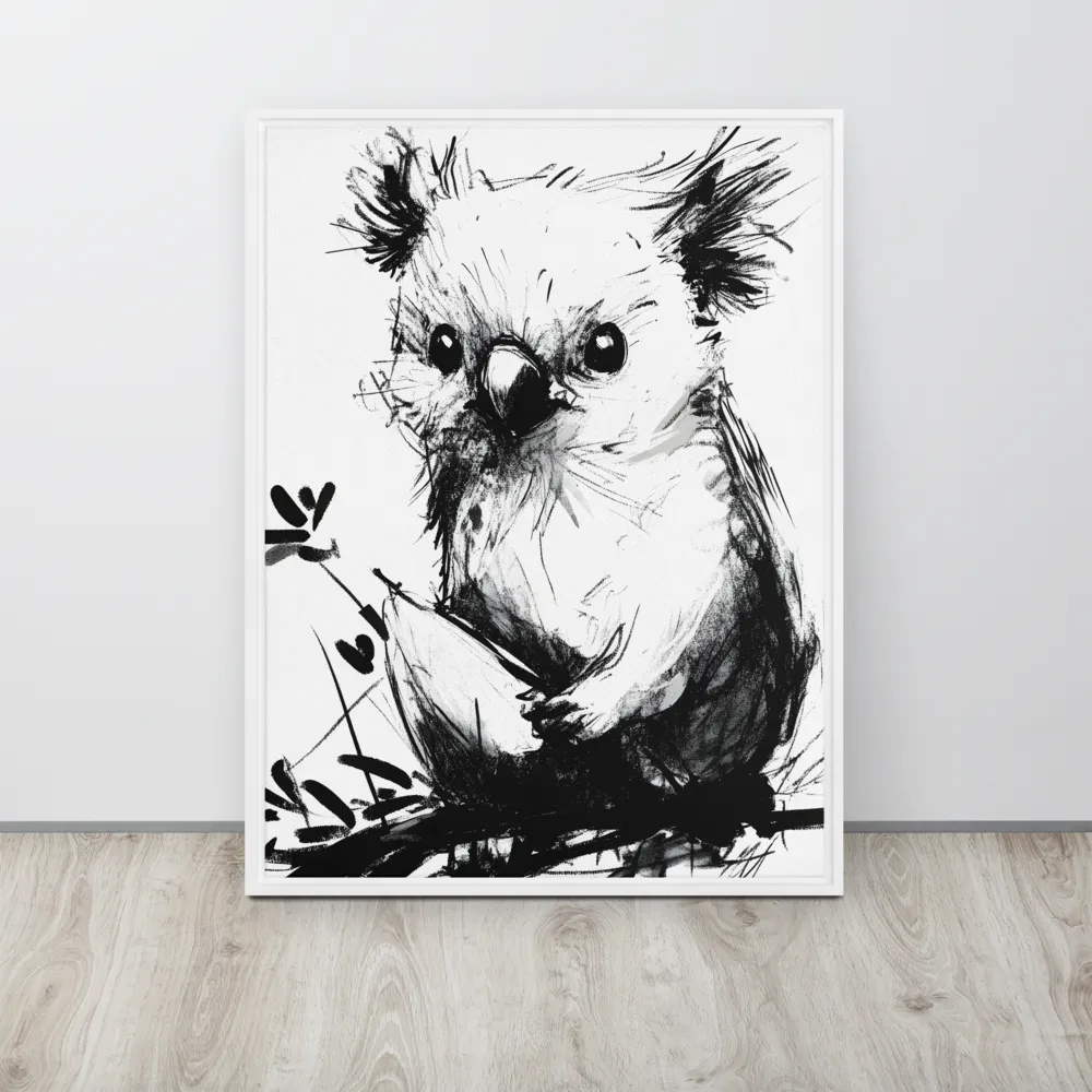 Whimsical Koala in Ink | Canvas with White Frame | 24″×32″