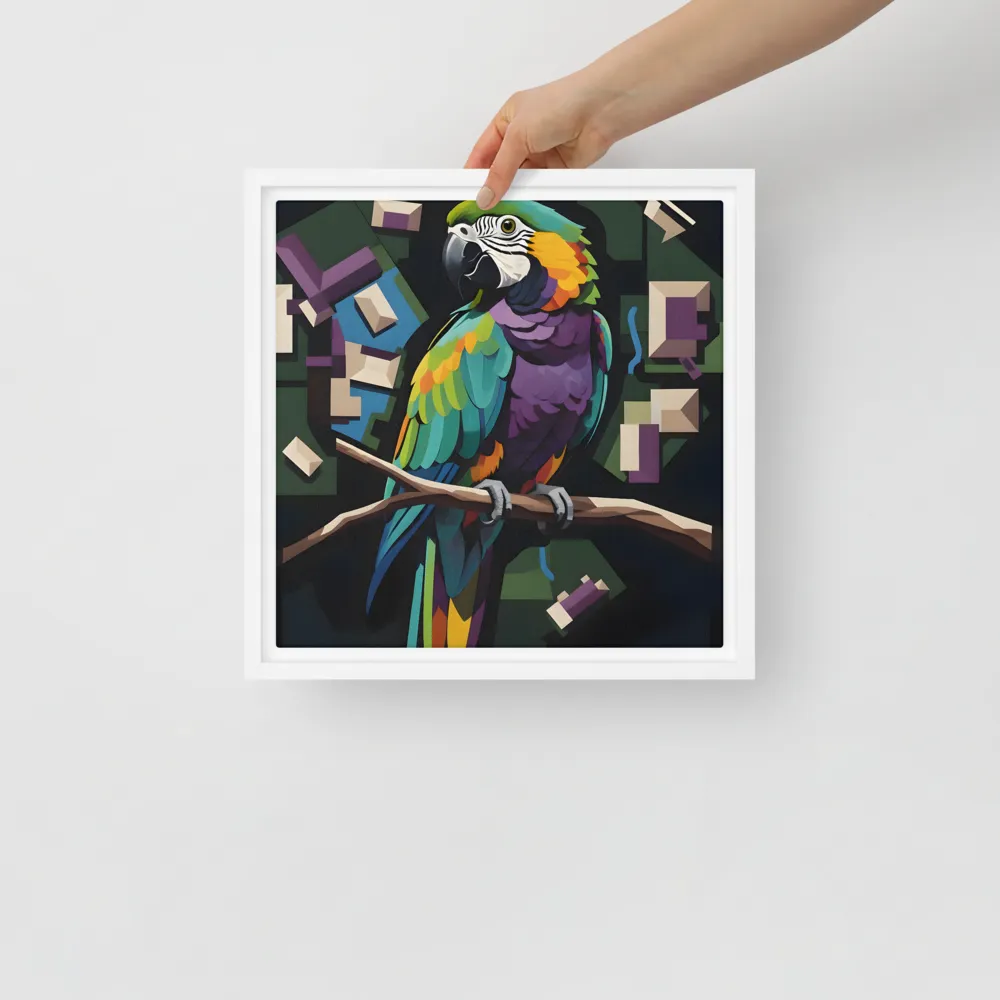 Prismatic Macaw 
 Canvas with White Frame | 12″x 12″