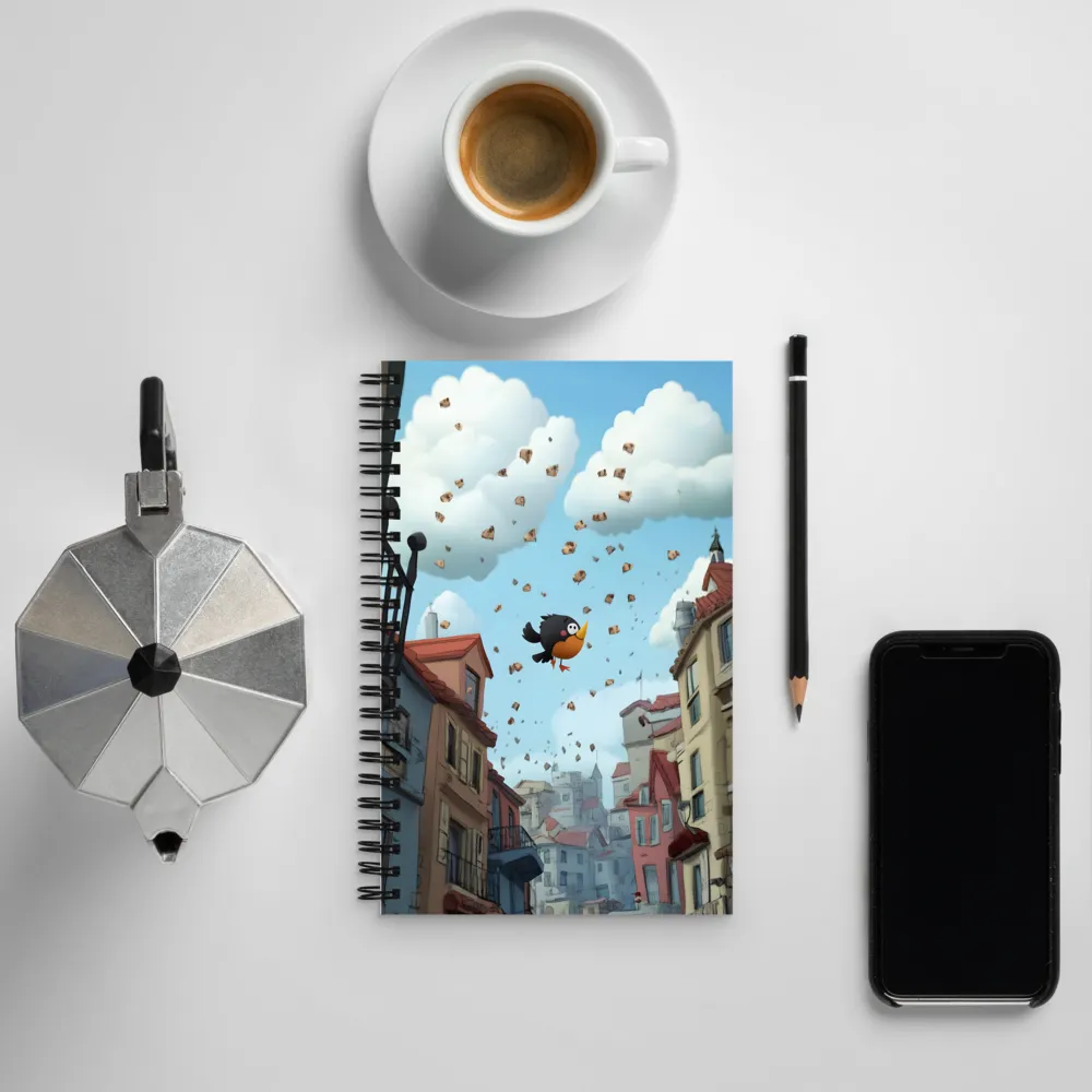 A Whimsical Flight Through Bread and Sky | Spiral Notebook