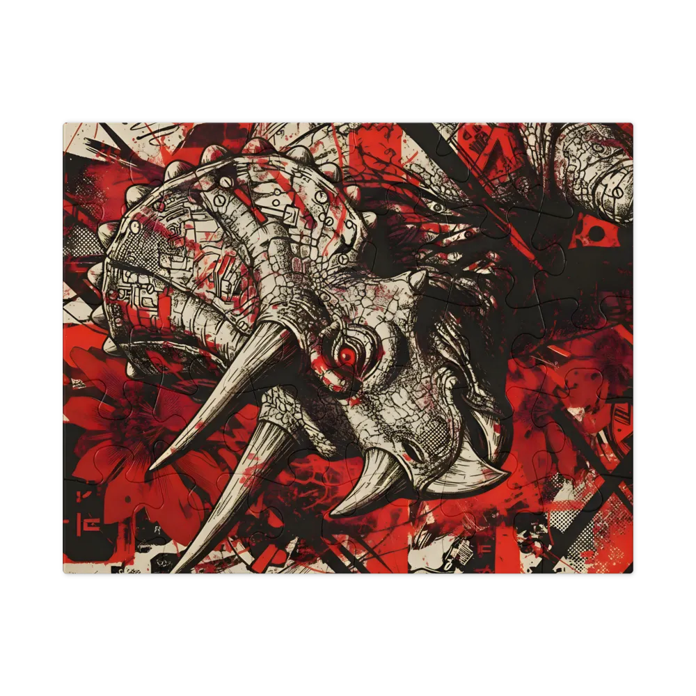 Crimson Triceratops 
 Jigsaw Puzzle in Tin Box