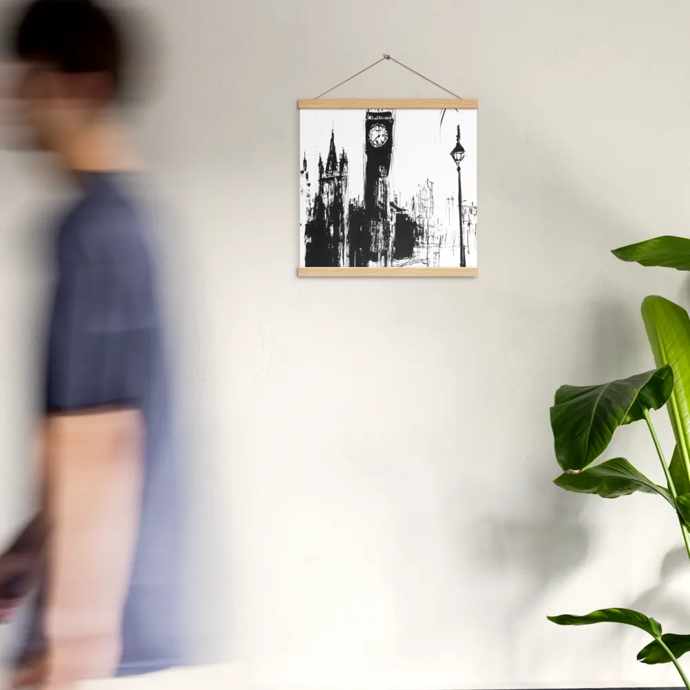 Clock Tower in Motion | Poster With Oak Wood Hanger | 16″×16″