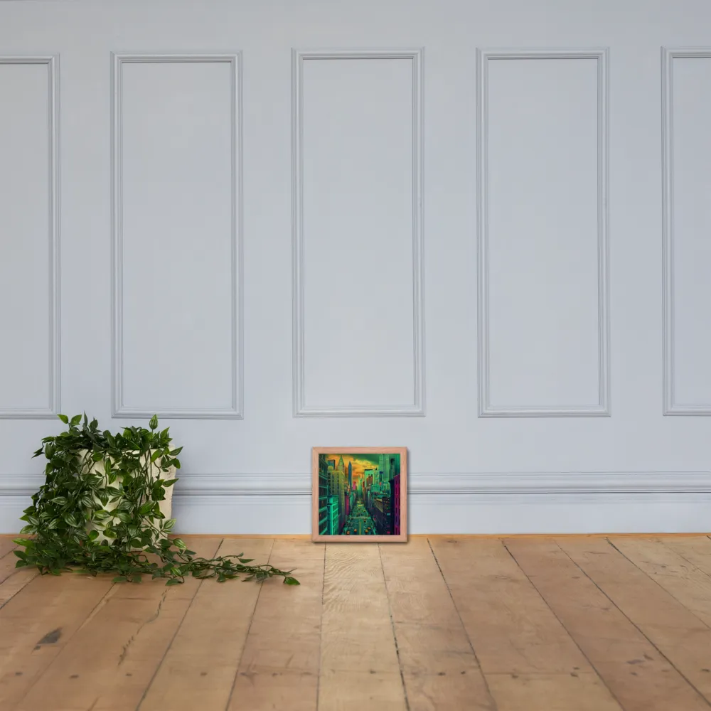 Urban Surrealism: Neon Dreams | Poster with Red oak Frame | 10″×10″