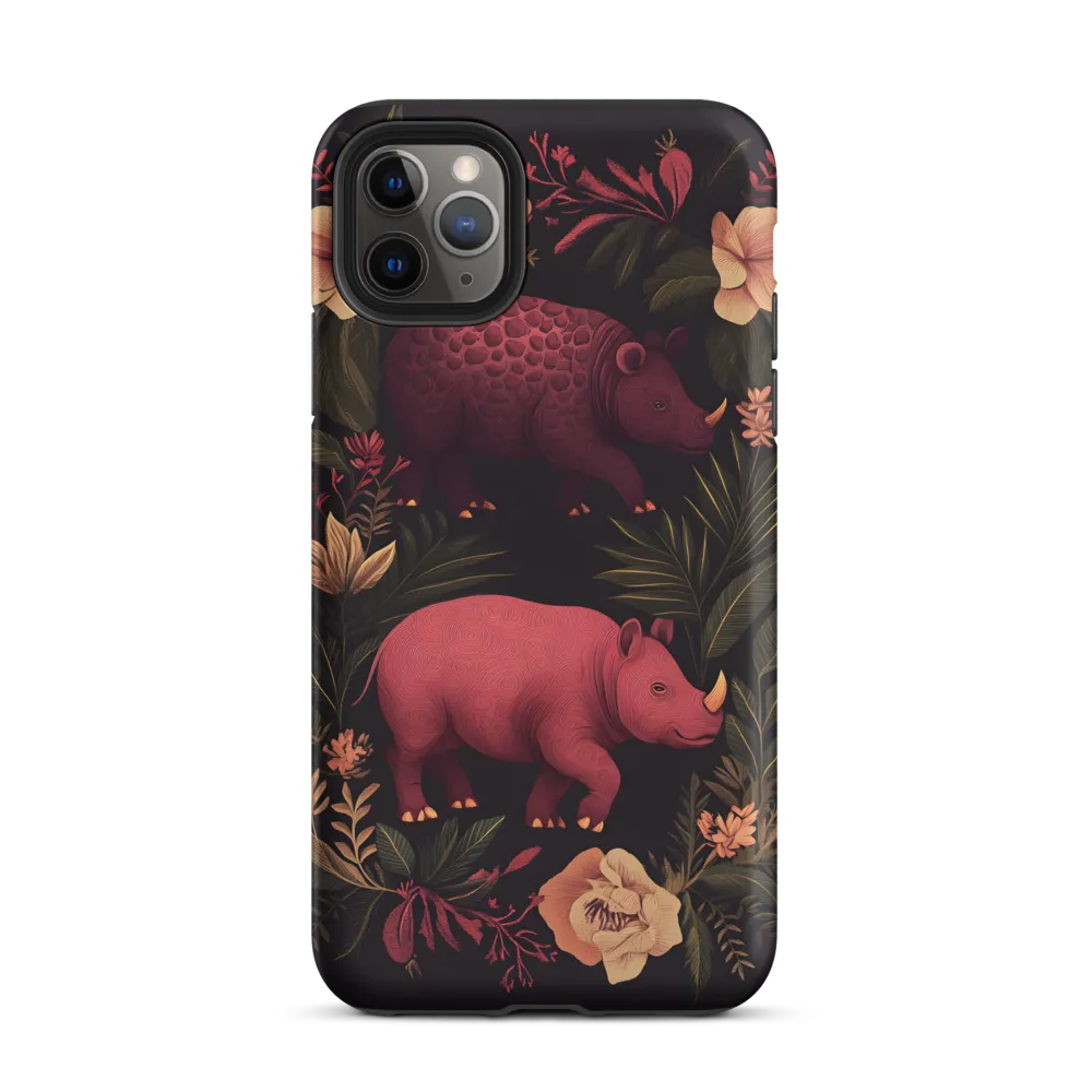 Rhinos in Floral Embrace