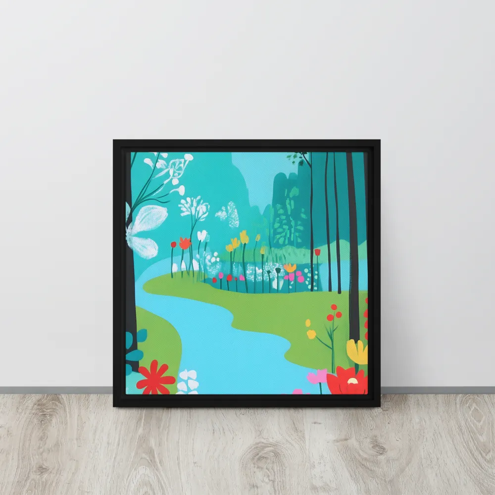 Whispers of Spring: A Colorful Retreat | Canvas with Black Frame | 16″×16″