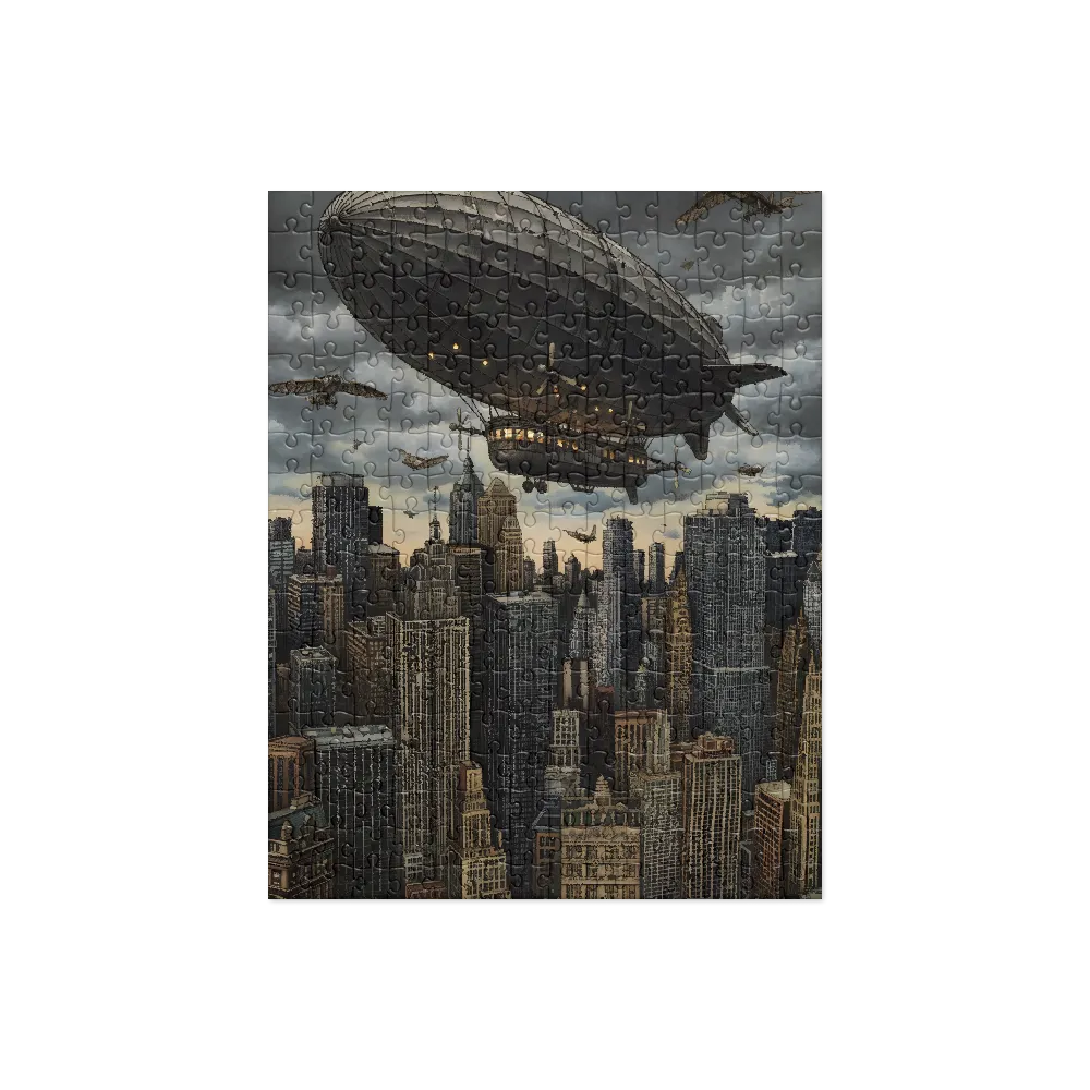 Zeppelin Over City 
 Jigsaw Puzzle