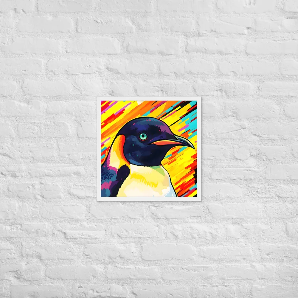 Neon Penguin 
 Poster with White Frame | 18″x 18″