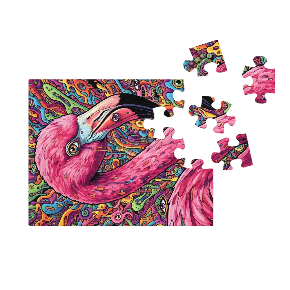 Psychedelic Flamingo 
 Jigsaw Puzzle in Tin Box