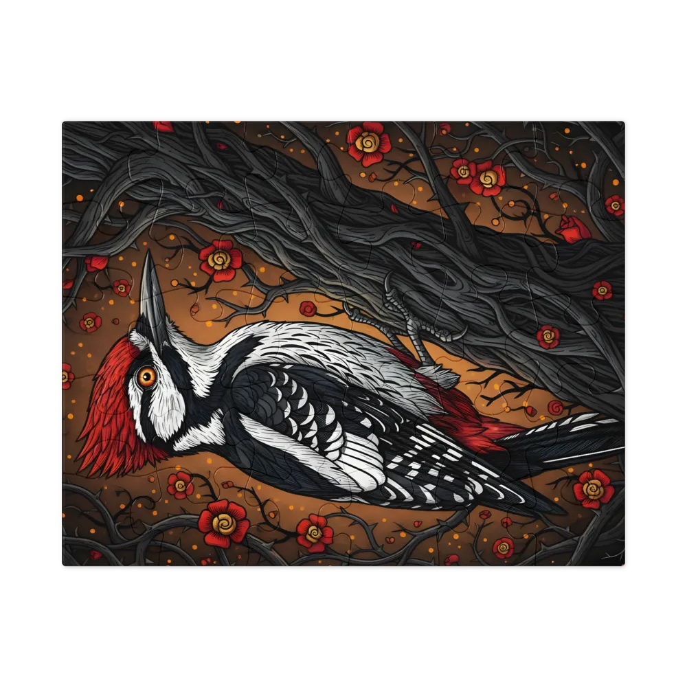 Woodpecker in Bloom 
 Jigsaw Puzzle in Tin Box