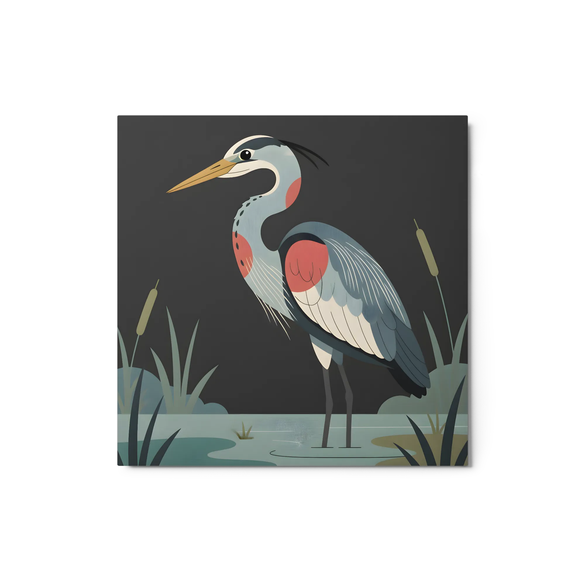 Marsh Heron 
 Metal Print | 12″x 12″