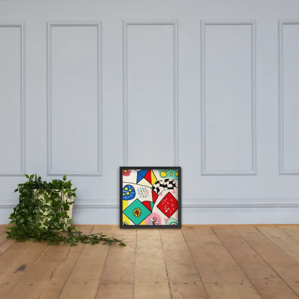 Joyful Geometry: A Playful Dance of Shapes and Colors | Poster with Black Frame | 16″×16″
