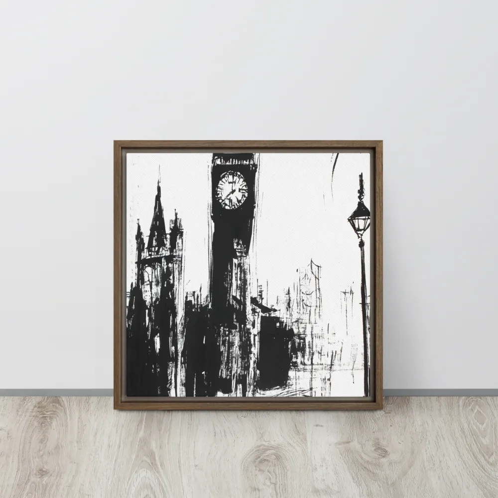 Clock Tower in Motion | Canvas with Brown Frame | 16″×16″