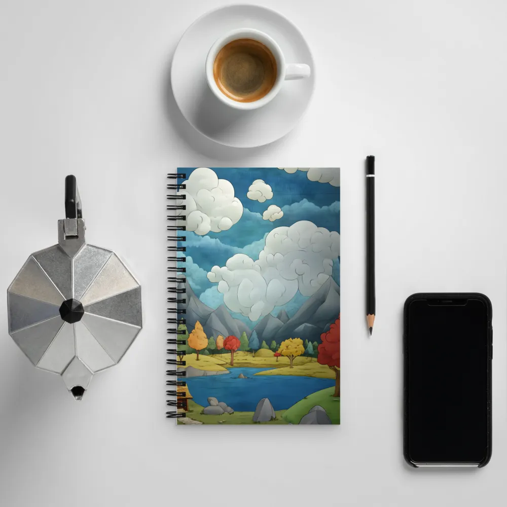 Whimsical Serenity: A Tranquil Landscape | Spiral Notebook