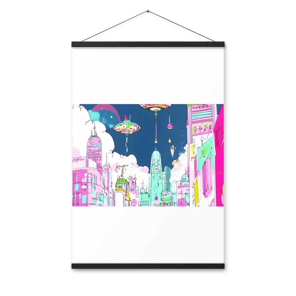 Futuristic Cityscape with Floating Structures | Poster With Black Wood Hanger | 24″×36″