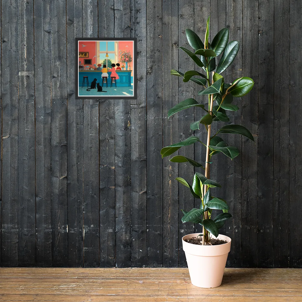 Sunlit Café Counter 
 Poster with Black Frame | 16″x 16″