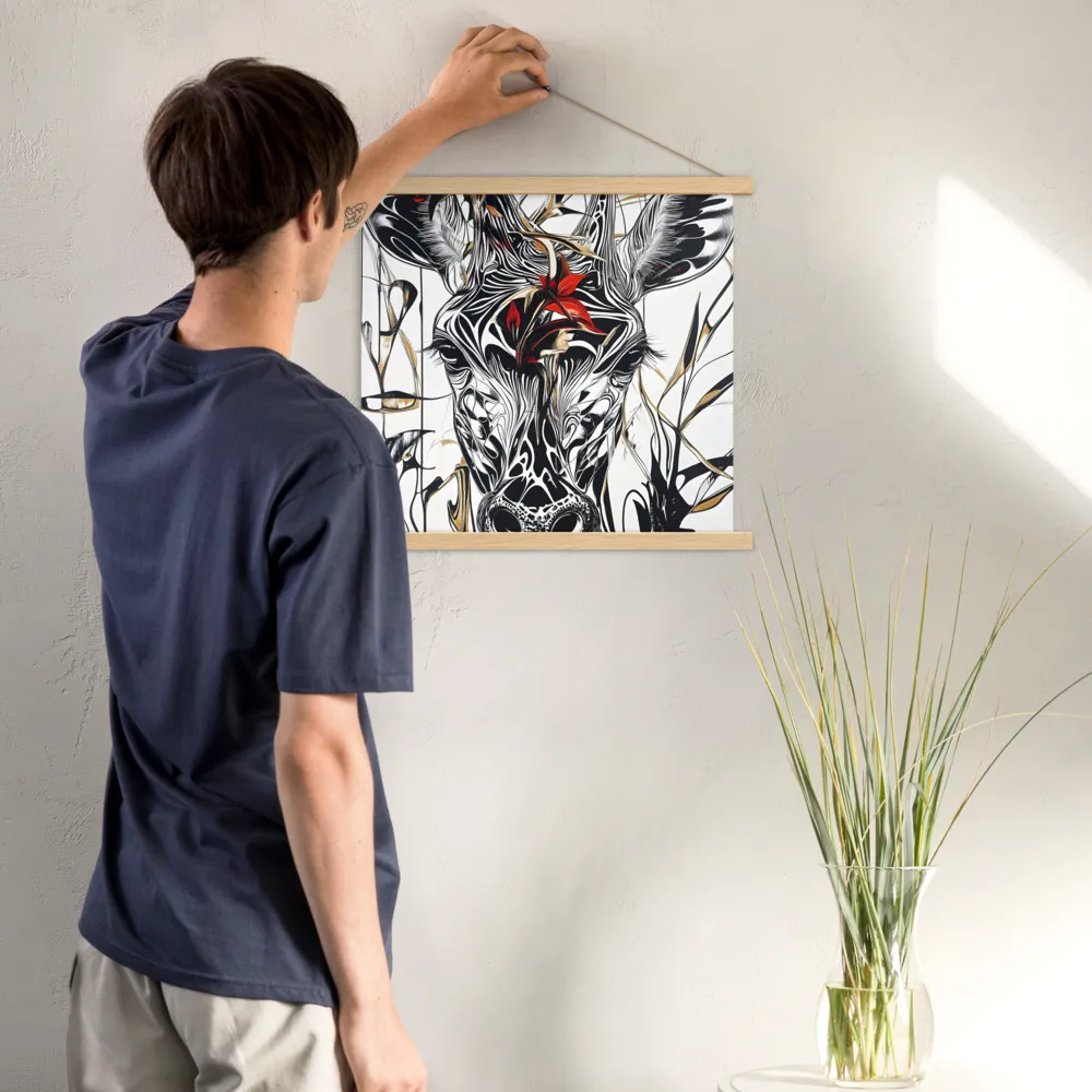 Floral Elegance: The Giraffe's Portrait | Poster With Oak Wood Hanger | 18″×18″