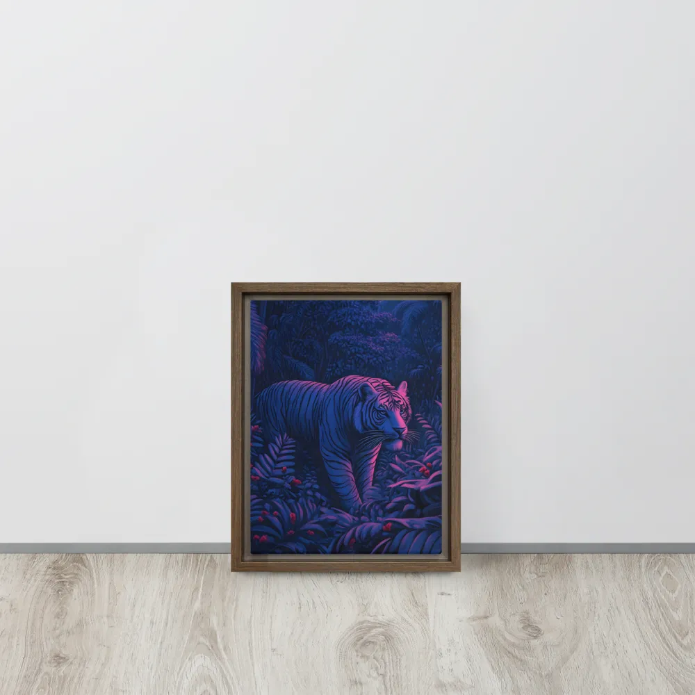 Mystic Prowler: The White Tiger in the Jungle | Canvas with Brown Frame | 9″×12″