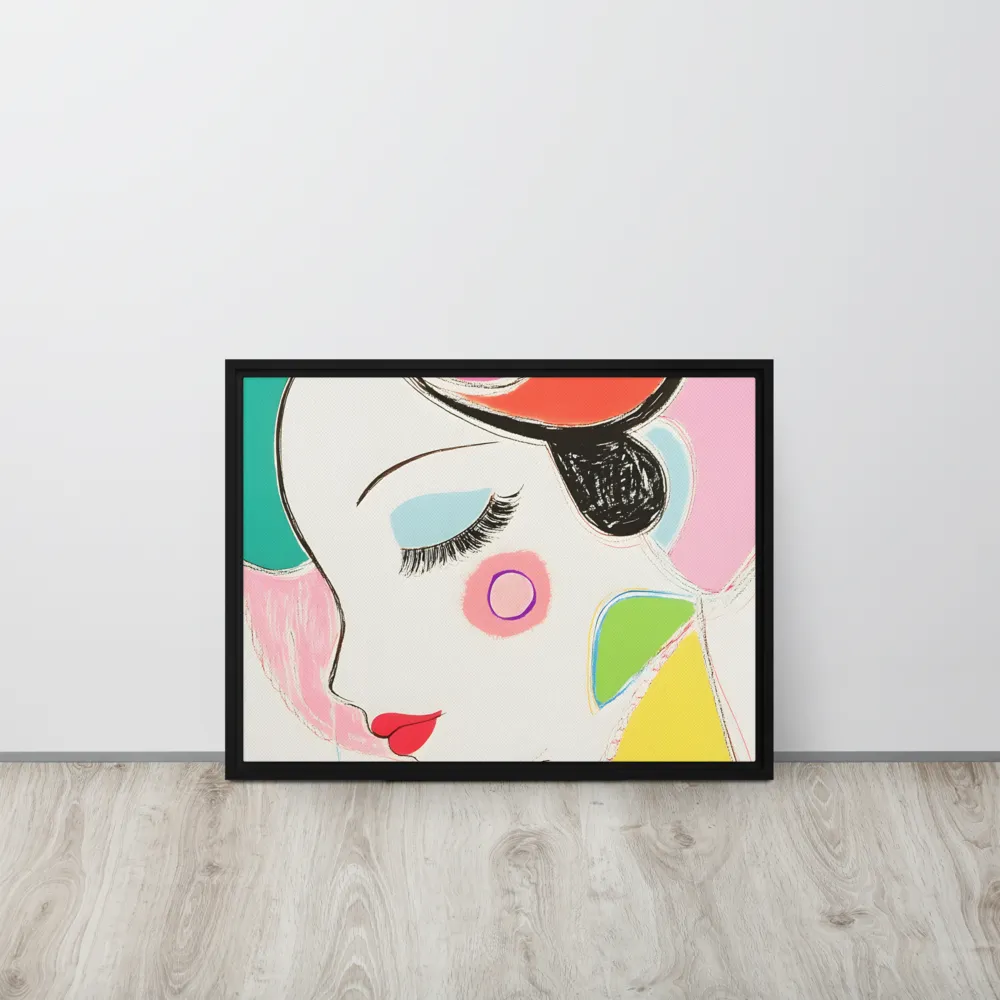 Whimsical Portrait in Colorful Abstraction | Canvas with Black Frame | 18″×24″