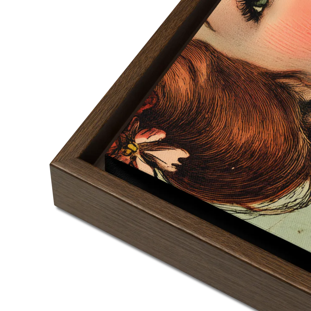 Whimsical Portrait of a Flower-Adorned Girl | Canvas with Brown Frame | 16″×20″