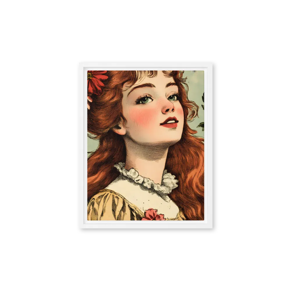 Whimsical Portrait of a Flower-Adorned Girl | Canvas with White Frame | 11″×14″