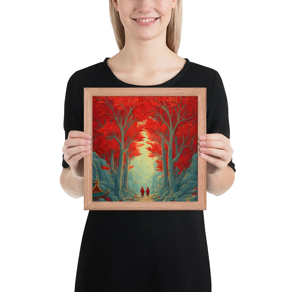 Crimson Grove 
 Poster with Red oak Frame | 10″x 10″