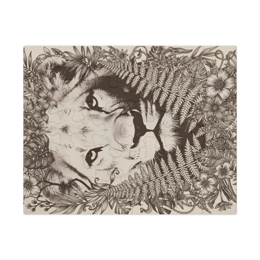 Lion Among Ferns 
 Jigsaw Puzzle in Tin Box