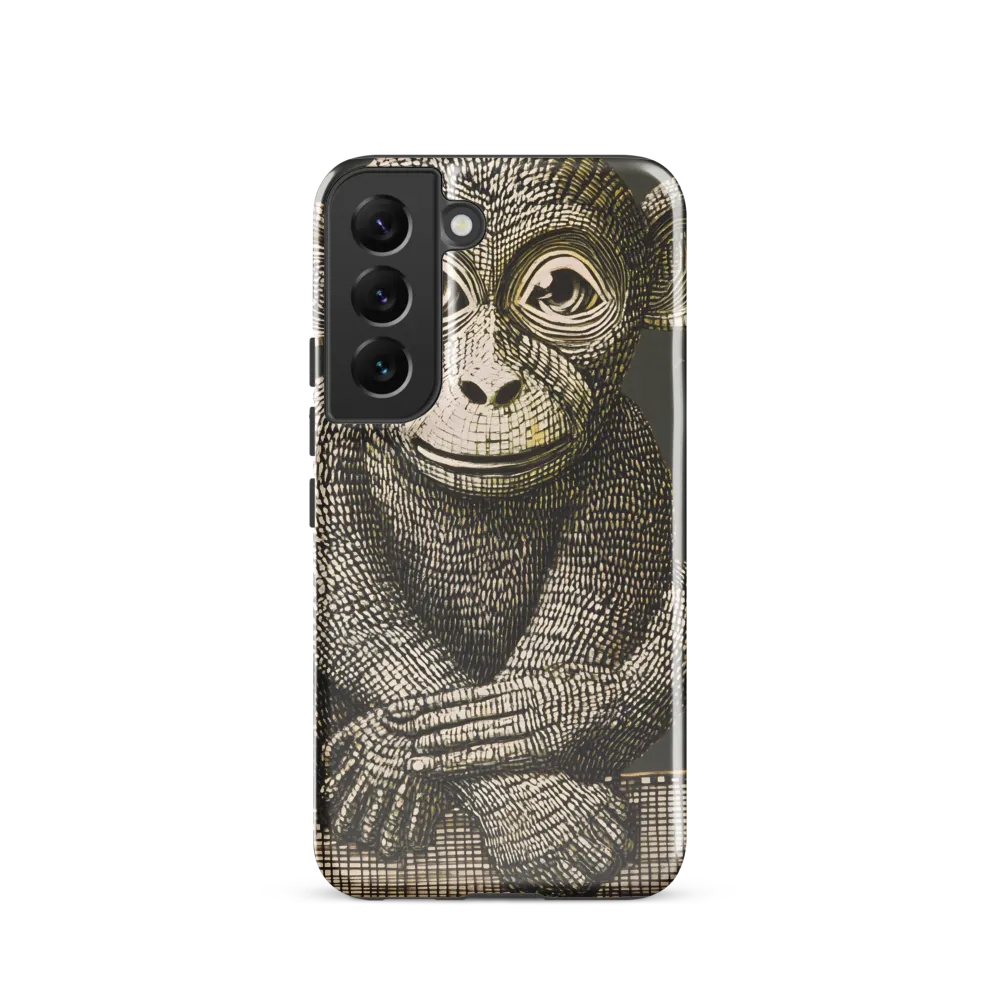 Seated Monkey — Linear Study in Olive and Cream